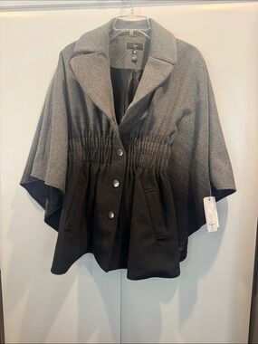 Aqua Two-Tone Gray and Black Drawstring-Waist Cape Sweater NWT